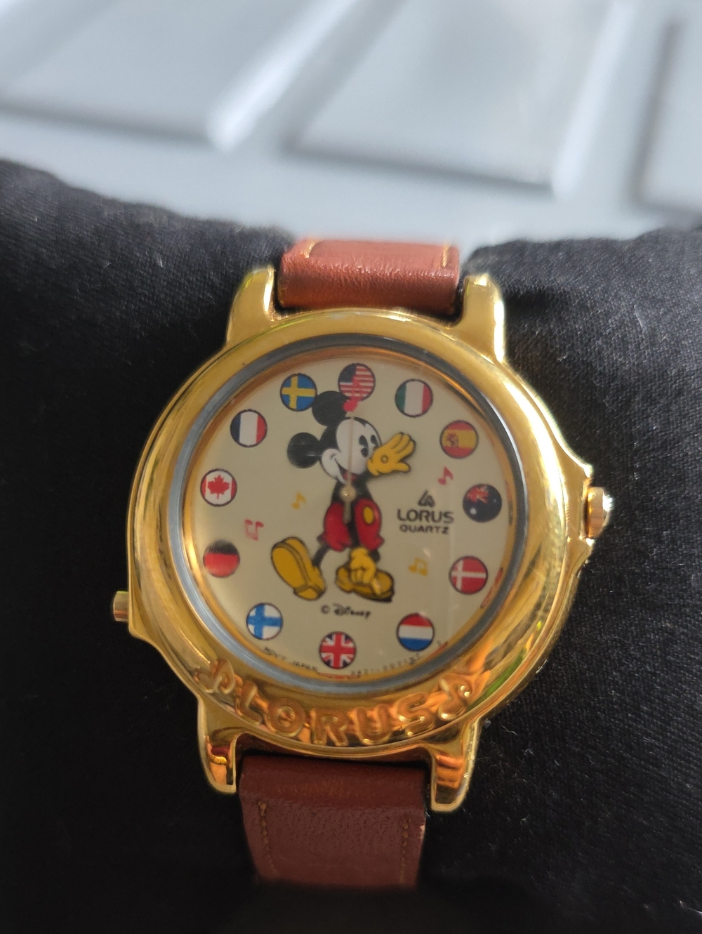 Disney Gold-Tone Mickey Mouse Watch with Brown Strap